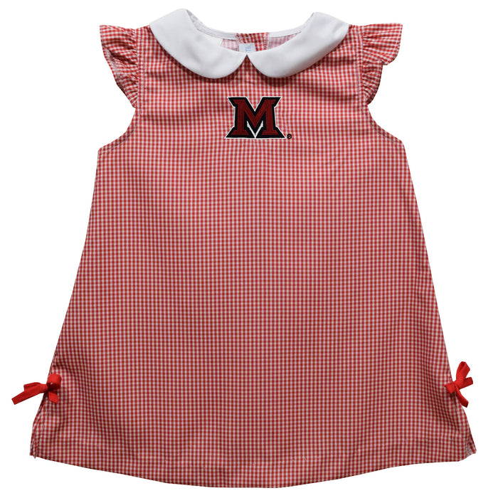 Miami Ohio RedHawks Embroidered Red Cardinal Gingham A Line Dress