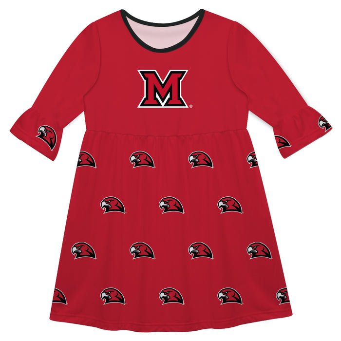 Miami Ohio RedHawks Vive La Fete Girls Game Day 3/4 Sleeve Solid Red All Over Logo on Skirt