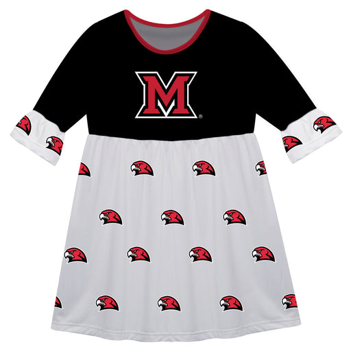 Miami Ohio RedHawks Vive La Fete Girls Game Day 3/4 Sleeve Solid Black All Over Logo on Skirt