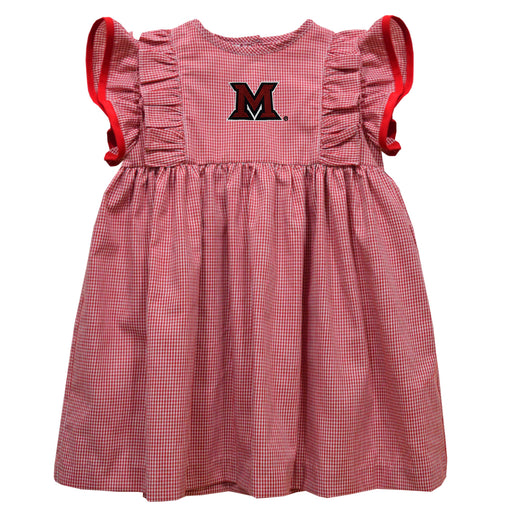 Miami Ohio RedHawks Embroidered Red Cardinal Gingham Ruffle Dress