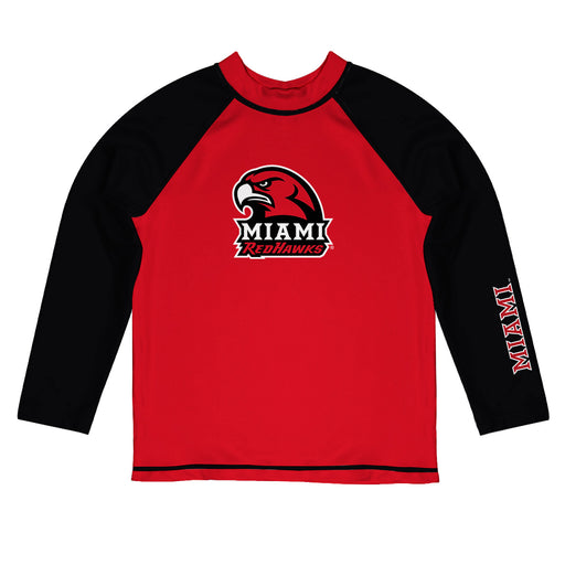 Miami Ohio RedHawks Vive La Fete Logo Red Black Long Sleeve Raglan Rashguard