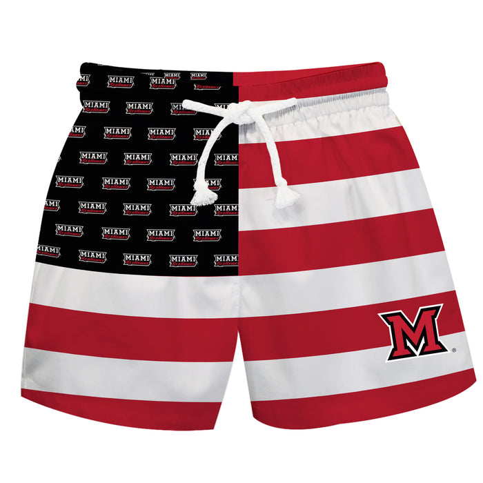 Miami Ohio RedHawks Vive La Fete Game Day Red White Black Flag Swimtrunks V1