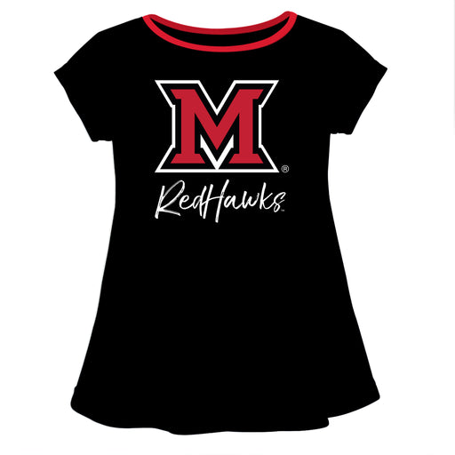 Miami Ohio RedHawks Vive La Fete Girls Game Day Short Sleeve Black Top with School Logo and Name
