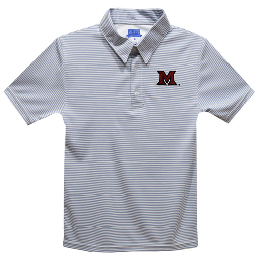 Miami Ohio RedHawks Embroidered Gray Stripes Short Sleeve Polo Box Shirt