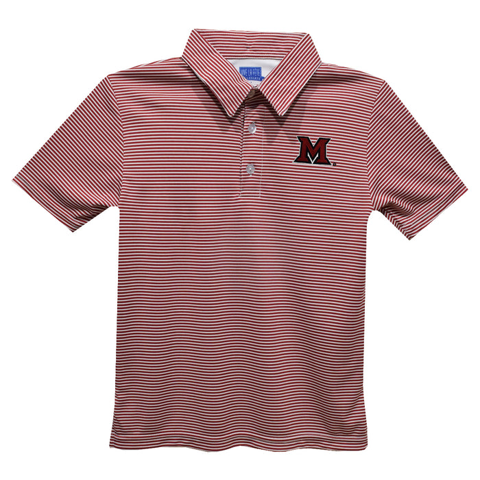 Miami University Embroidered Red Stripes Short Sleeve Polo Box Shirt