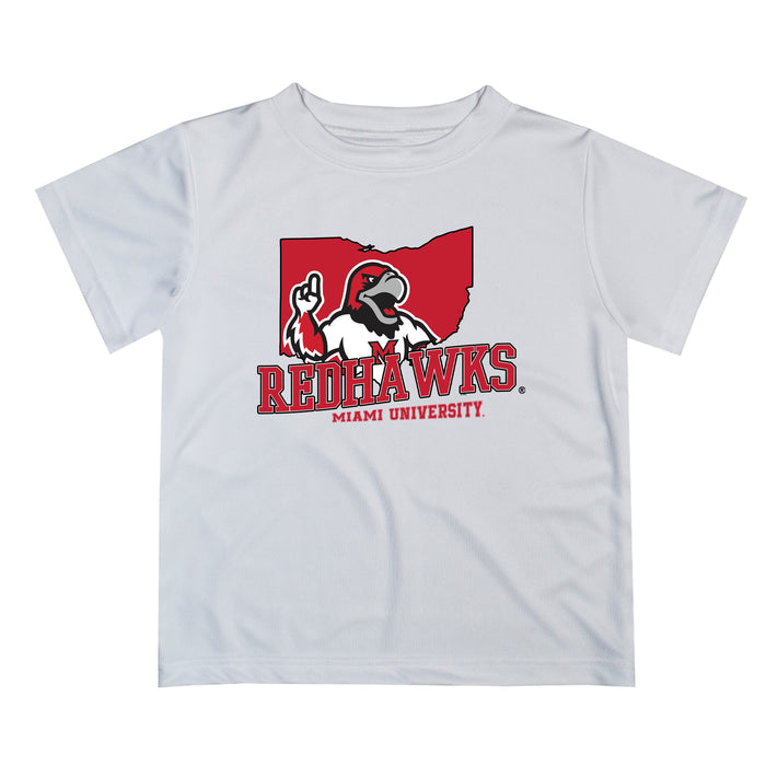 Miami Ohio RedHawks Vive La Fete State Map White Short Sleeve Tee Shirt