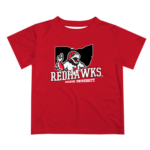 Miami Ohio RedHawks Vive La Fete State Map Red Short Sleeve Tee Shirt