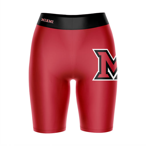 Miami Ohio RedHawks Vive La Fete Game Day Logo on Thigh and Waistband Red and Black Women Bike Short 9 Inseam