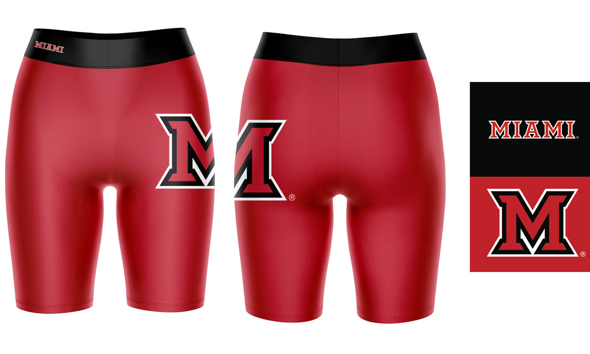 Miami Ohio RedHawks Vive La Fete Game Day Logo on Thigh and Waistband Red and Black Women Bike Short 9 Inseam - Vive La Fête - Online Apparel Store