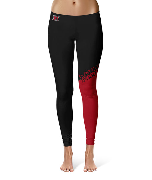 Miami Ohio RedHawks Vive La Fete Game Day Collegiate Leg Color Block Women Black Red Yoga Leggings