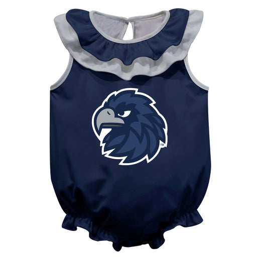 Monmouth Hawks Navy Sleeveless Ruffle Onesie Logo Bodysuit by Vive La Fete