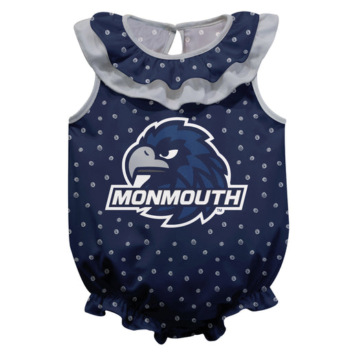 Monmouth Hawks Swirls Navy Sleeveless Ruffle Onesie Logo Bodysuit