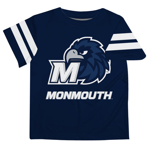 Monmouth University Hawks Vive La Fete Boys Game Day Navy Short Sleeve Tee with Stripes on Sleeves - Vive La Fête - Online Apparel Store