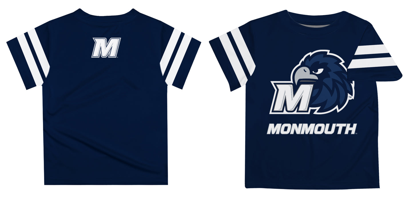 Monmouth University Hawks Vive La Fete Boys Game Day Navy Short Sleeve Tee with Stripes on Sleeves - Vive La Fête - Online Apparel Store