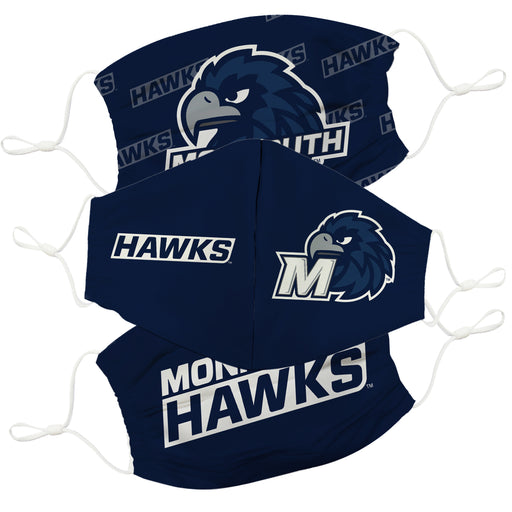 Monmouth Hawks 3 Ply Vive La Fete Face Mask 3 Pack Game Day Collegiate Unisex Face Covers Reusable Washable - Vive La Fête - Online Apparel Store