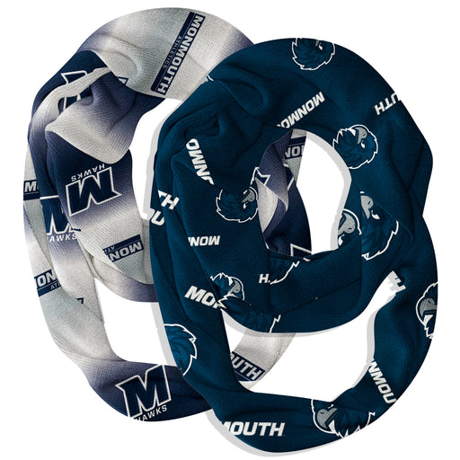 Monmouth Hawks Vive La Fete All Over Logo Game Day Collegiate Women Set of 2 Light Weight Ultra Soft Infinity Scarfs