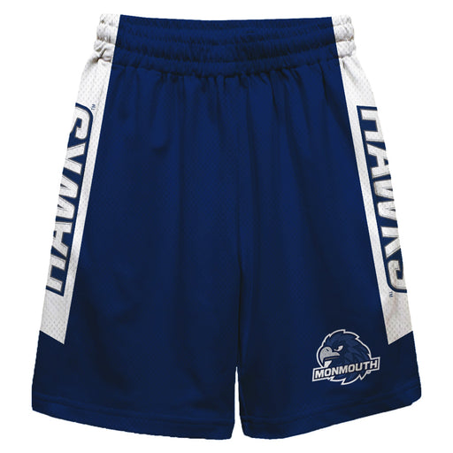 Monmouth Hawks Vive La Fete Game Day Blue Stripes Boys Solid White Athletic Mesh Short