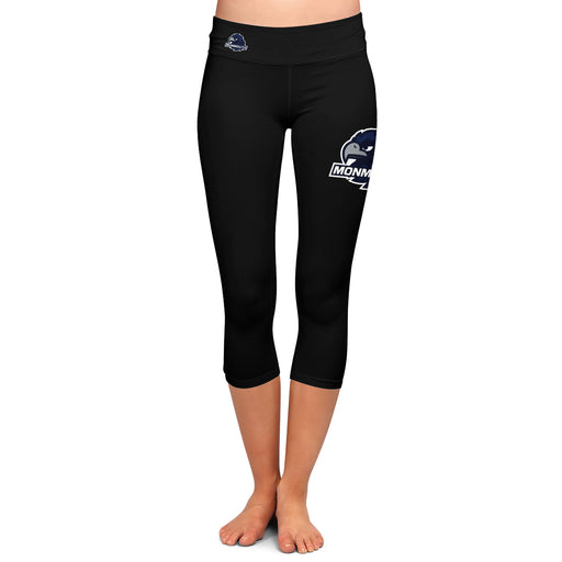 Monmouth Hawks Vive La Fete Game Day Collegiate Large Logo on Thigh and Waist Youth Black Capri Leggings