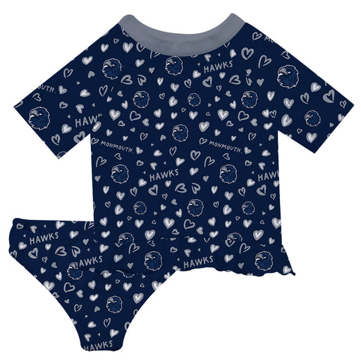 Monmouth Hawks Vive La Fete All Over Logo Navy Long Sleeve Bikini Set