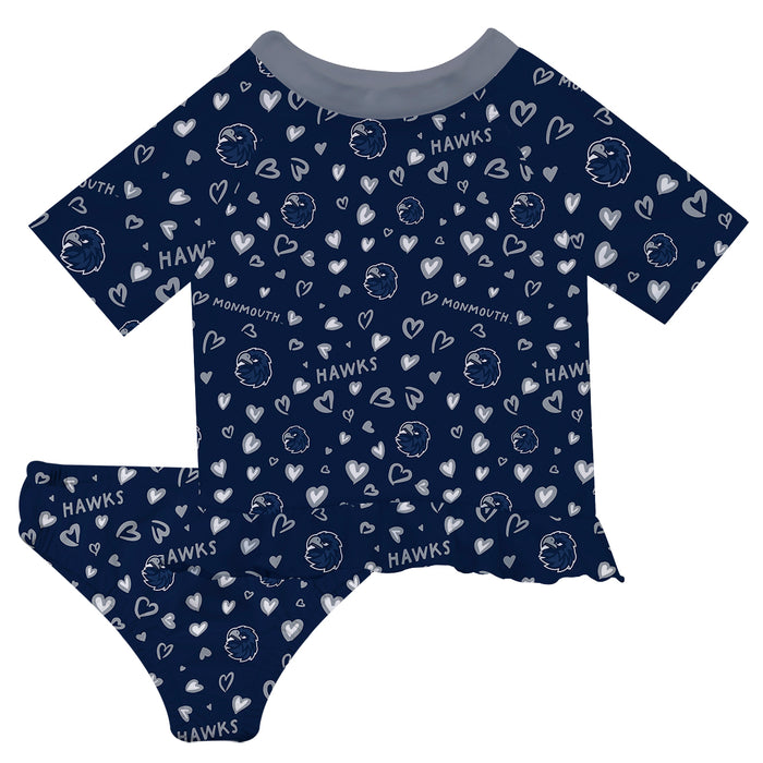 Monmouth Hawks Vive La Fete All Over Logo Navy Long Sleeve Bikini Set