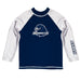 Monmouth Hawks Vive La Fete Logo Blue White Long Sleeve Raglan Rashguard
