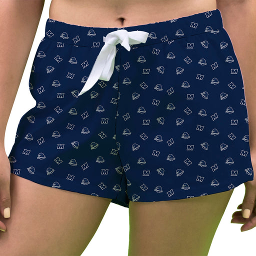 Monmouth Hawks Vive La Fete Game Day All Over Logo Women Blue Lounge Shorts