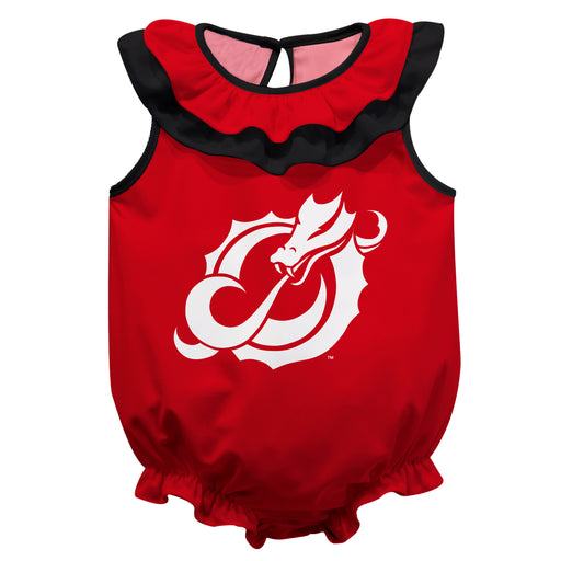 Minnesota State Dragons Red Sleeveless Ruffle Onesie Logo Bodysuit by Vive La Fete
