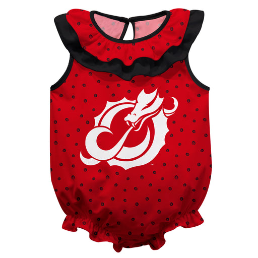 Minnesota State Dragons Swirls Red Sleeveless Ruffle Onesie Logo Bodysuit