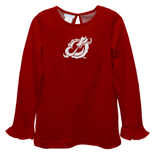 Minnesota State Dragons Embroidered Red Knit Long Sleeve Girls Blouse