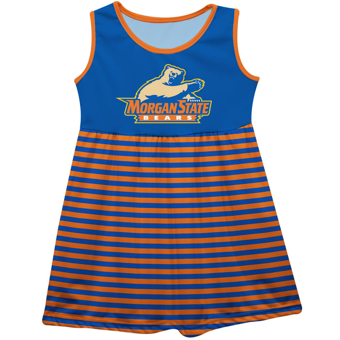 Morgan State Bears Vive La Fete Girls Game Day Sleeveless Tank Dress Solid Blue Logo Stripes on Skirt