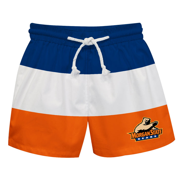 Morgan State Bears Vive La Fete Blue White Orange Stripes Swimtrunks V1