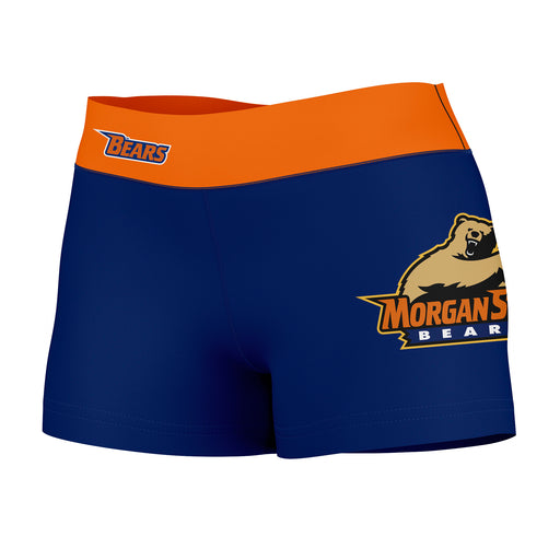 Morgan State Bears Vive La Fete Logo on Thigh & Waistband Blue Orange Women Yoga Booty Workout Shorts 3.75 Inseam
