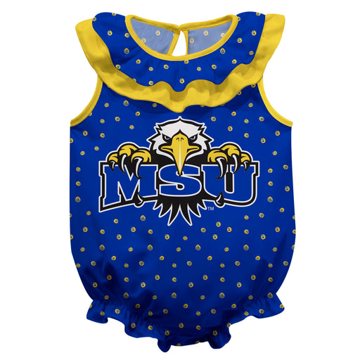 Morehead State Eagles Swirls Blue Sleeveless Ruffle Onesie Logo Bodysuit