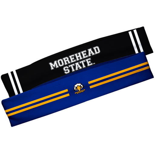 Morehead State Eagles Vive La Fete Girls Women Game Day Set of 2 Stretch Headbands Headbands Logo Blue and Name Black