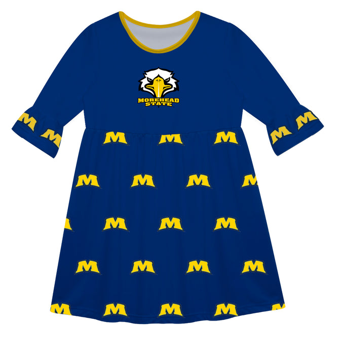 Morehead State Eagles Vive La Fete Girls Game Day 3/4 Sleeve Solid Blue All Over Logo on Skirt
