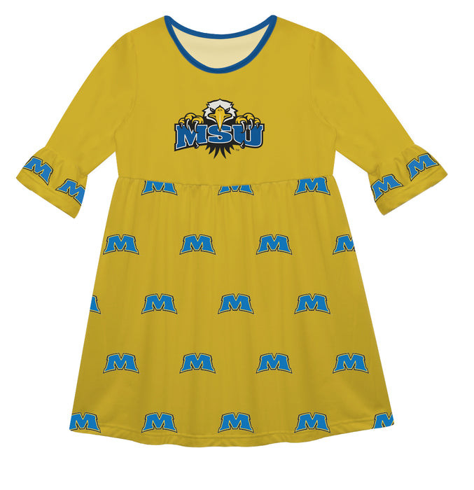 Morehead State Eagles Vive La Fete Girls Game Day 3/4 Sleeve Solid Gold All Over Logo on Skirt