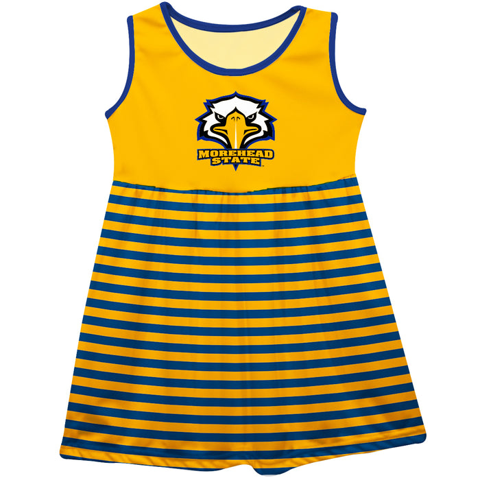Morehead State Eagles Vive La Fete Girls Game Day Sleeveless Tank Dress Solid Gold Logo Stripes on Skirt