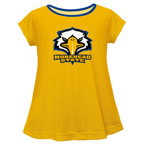 Morehead State Eagles Vive La Fete Girls Game Day Short Sleeve Gold Top with School Logo and Name