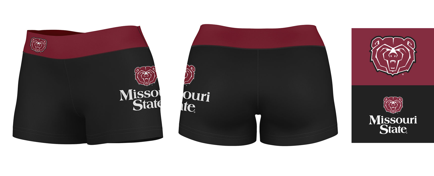 Missouri State Bears Vive La Fete Logo on Thigh & Waistband Black & Maroon Women Yoga Booty Workout Shorts 3.75 Inseam - Vive La Fête - Online Apparel Store