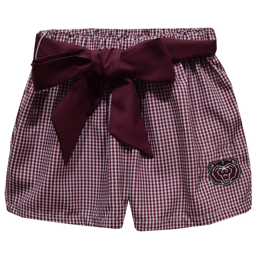 Missouri State Bears Embroidered Maroon Gingham Girls Short with Sash