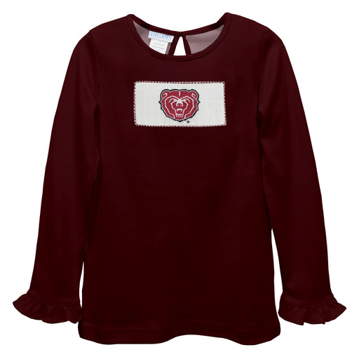 Missouri State Bears Smocked Maroon Knit Ruffle Long Sleeve Girls Tshirt