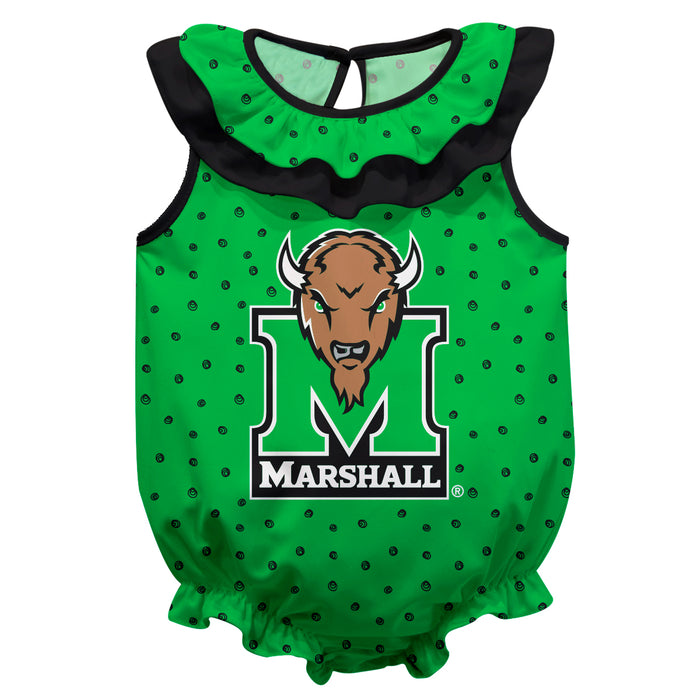Marshall Thundering Herd MU Swirls Green Sleeveless Ruffle Onesie Logo Bodysuit