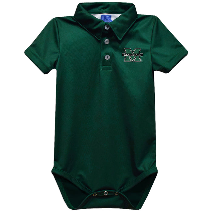 Marshall University Thundering Herd MU Embroidered Hunter Green Solid Knit Polo Onesie