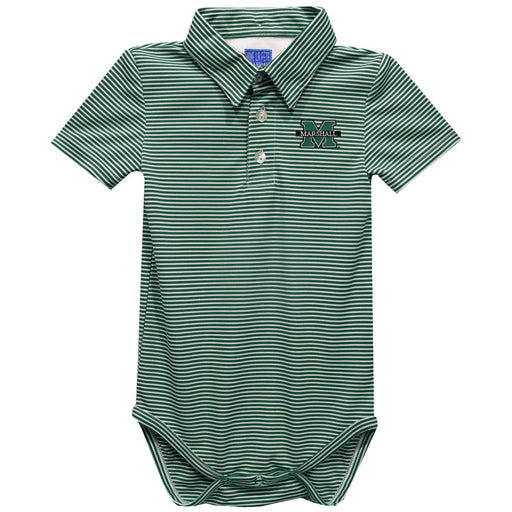 Marshall University Thundering Herd MU Embroidered Hunter Green Stripe Knit Boys Polo Bodysuit