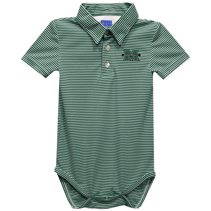 Marshall University Thundering Herd MU Embroidered Hunter Green Stripe Knit Boys Polo Bodysuit