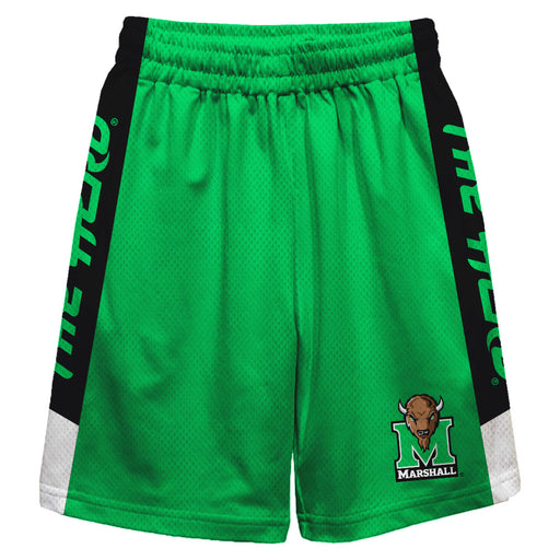 Marshall Thundering Herd MU Vive La Fete Game Day Green Stripes Boys Solid Black Athletic Mesh Short