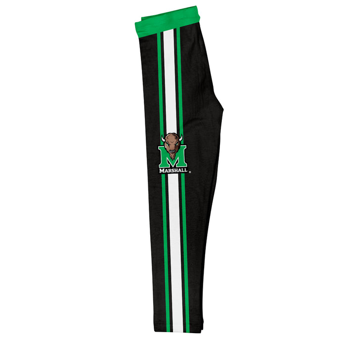 Marshall Thundering Herd MU Vive La Fete Girls Game Day Black with Green Stripes Leggings Tights