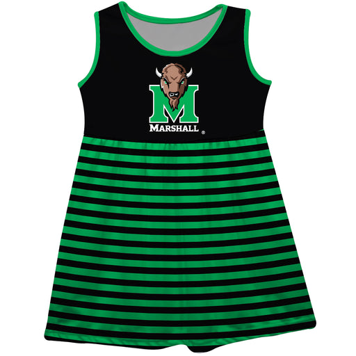 Marshall University Thundering Herd Vive La Fete Girls Game Day Sleeveless Tank Dress Solid Black Logo Stripes on Skirt