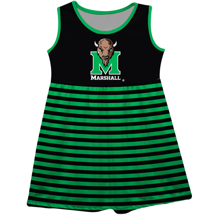 Marshall University Thundering Herd Vive La Fete Girls Game Day Sleeveless Tank Dress Solid Black Logo Stripes on Skirt