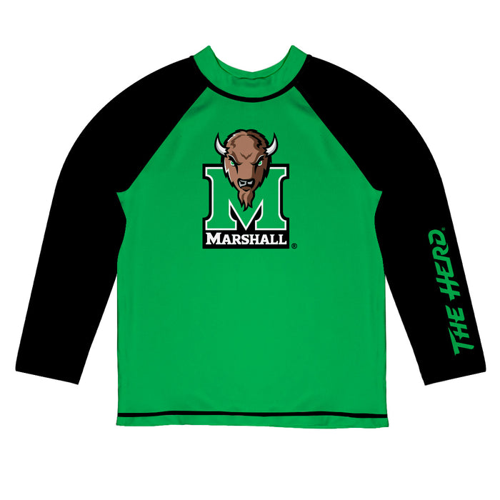 Marshall Thundering Herd MU Vive La Fete Logo Green Black Long Sleeve Raglan Rashguard